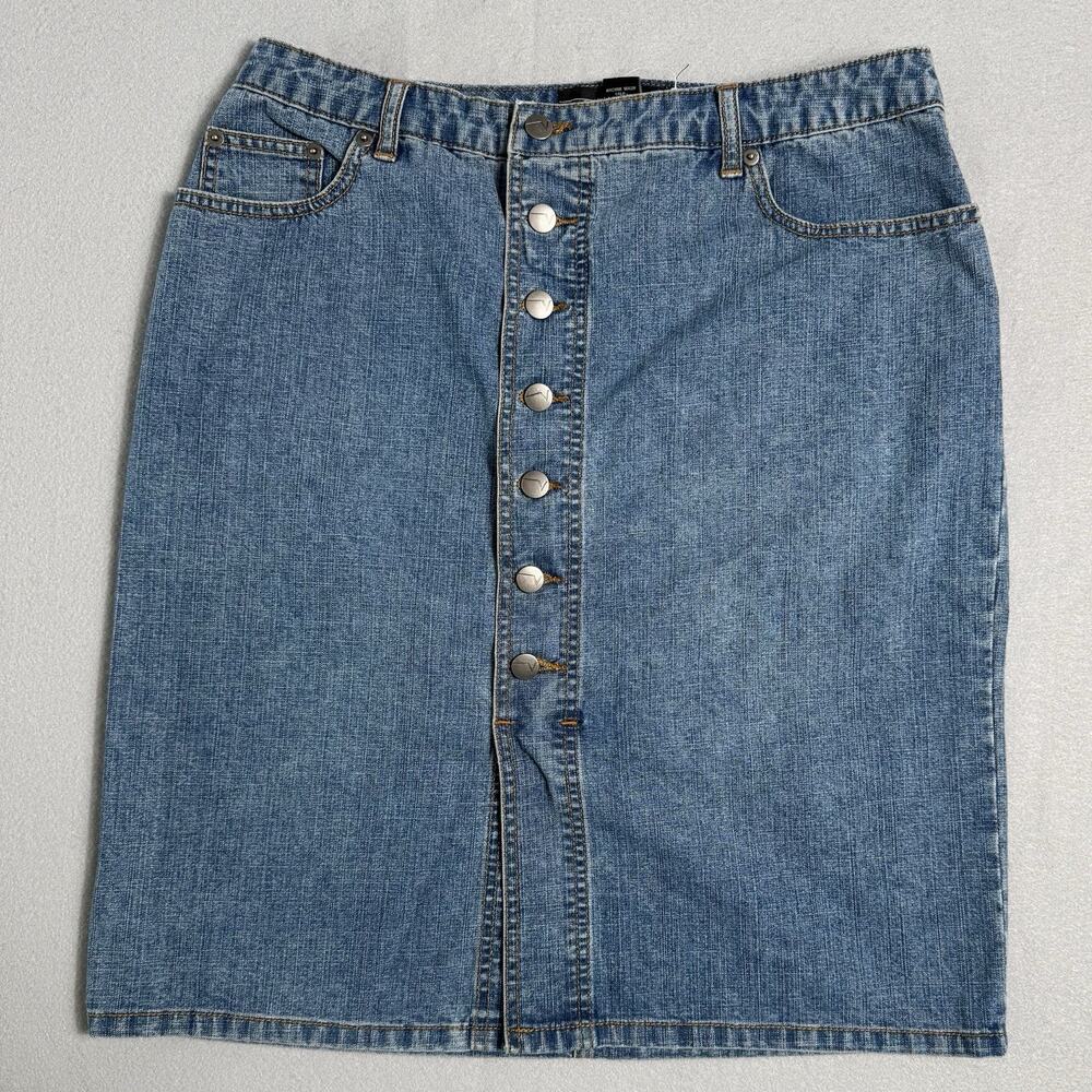 Venezia Womens Denim Button Front Skirt SZ 14 Knee Length 90s Y2K Cottagecore